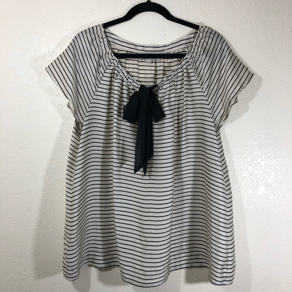 Loft stripped blouse w draped sleeves & black bow